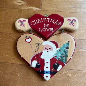 Vintage JDI Fallbrook Plaque Christmas Is Love Heart & Santa Hand Made in Mexico